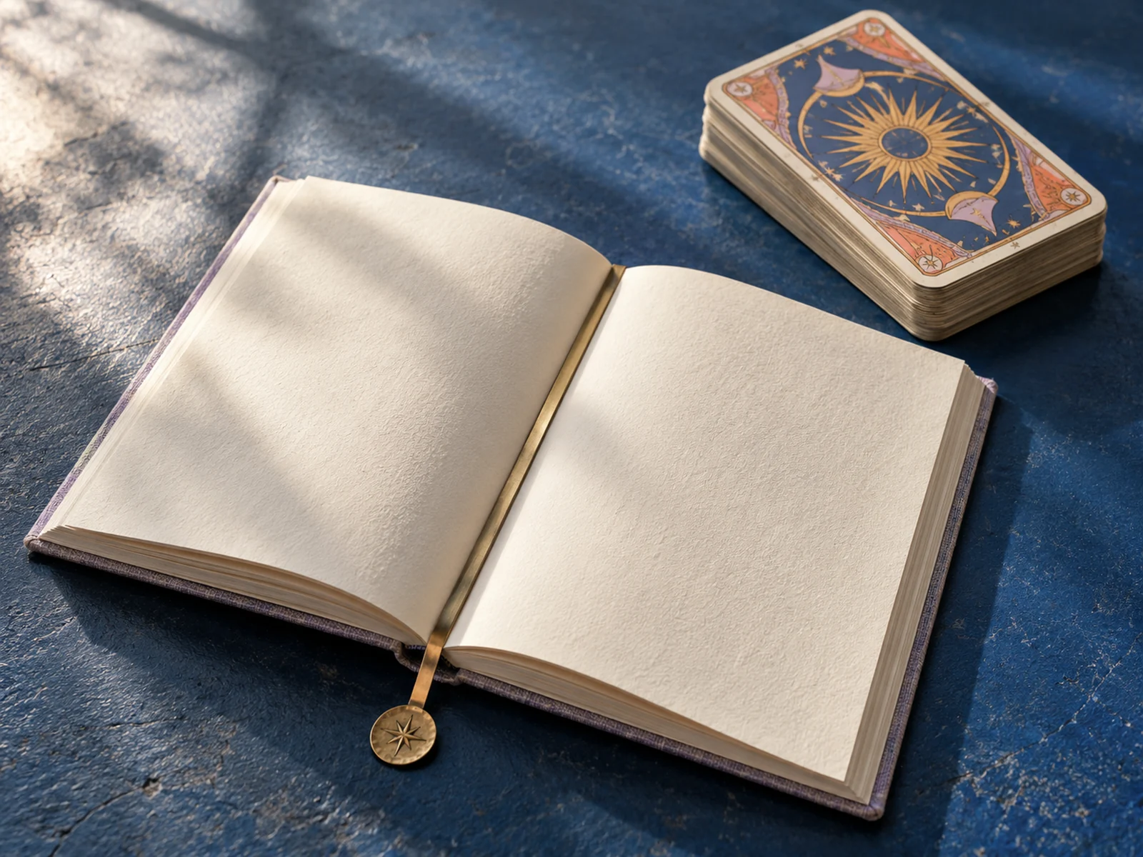 Cartas y objetos de una lectura de tarot en una composición editorial