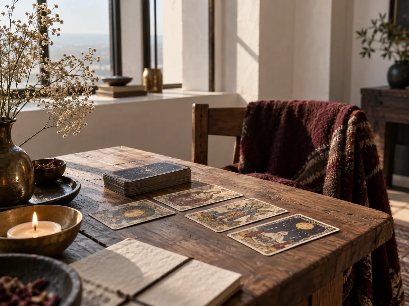 Mesa de lectura junto a una ventana con luz clara de montaña en Colorado